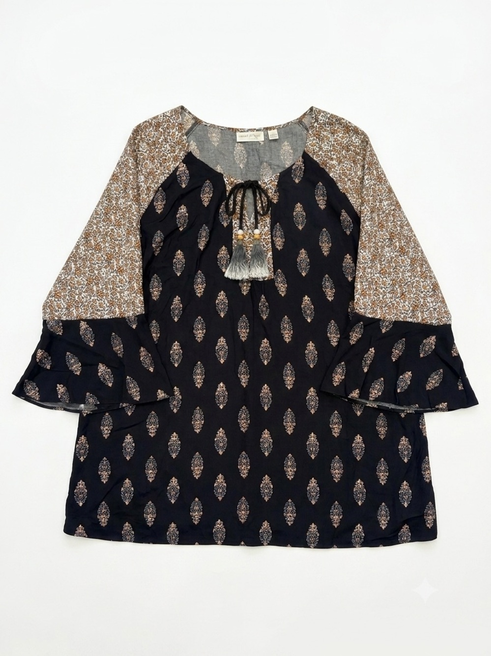 Susan Graver Regular PURE Printed Woven Raglan Sleeve Tunic with Tie
